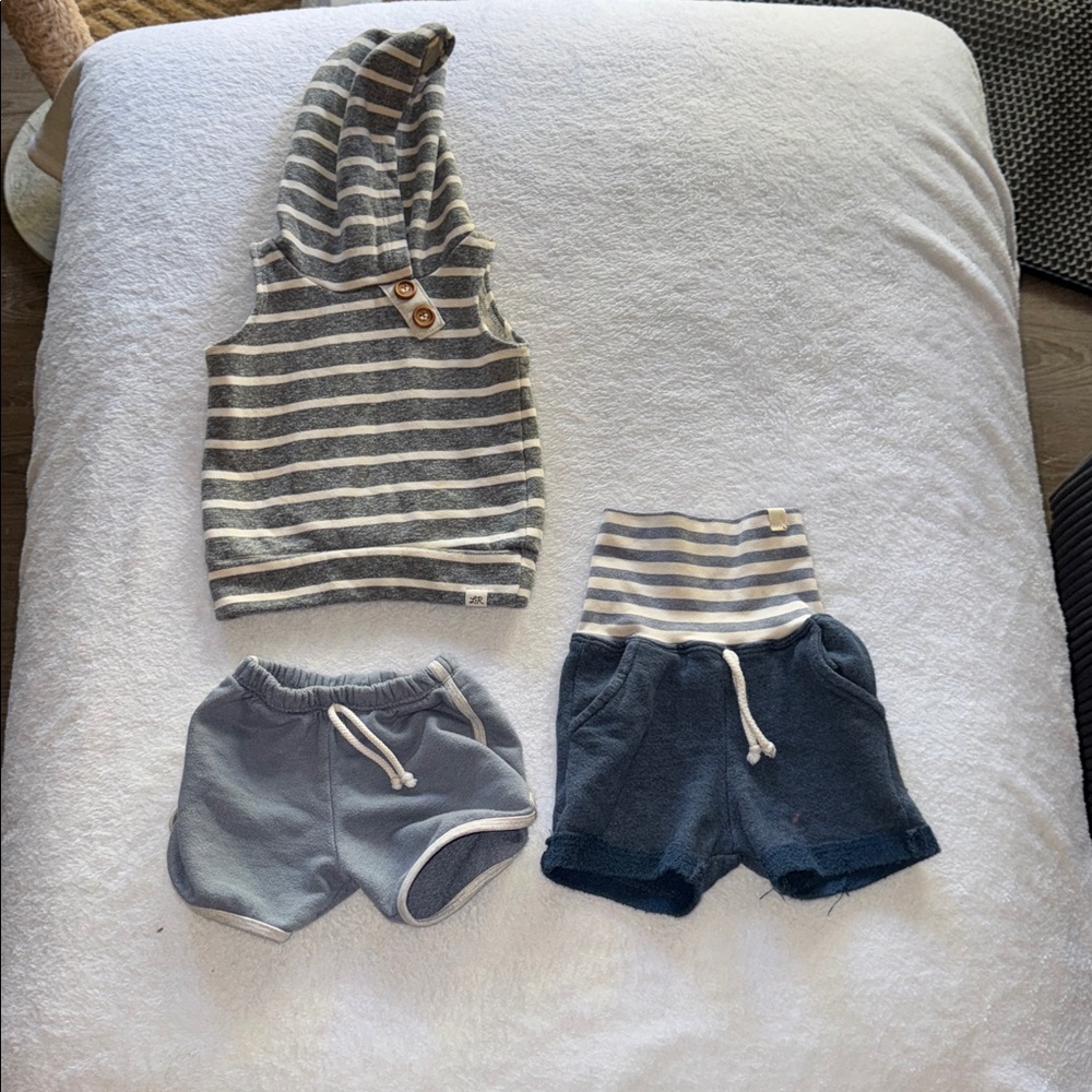 Lulu + Roo Striped Sleeveless Hoodie and Shorts Set